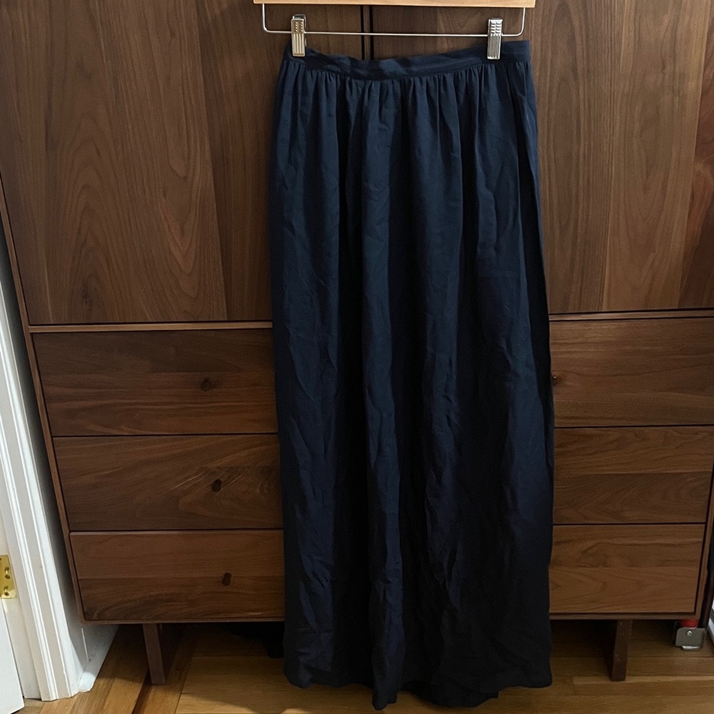 Barneys New York Navy Silk Maxi Skirt